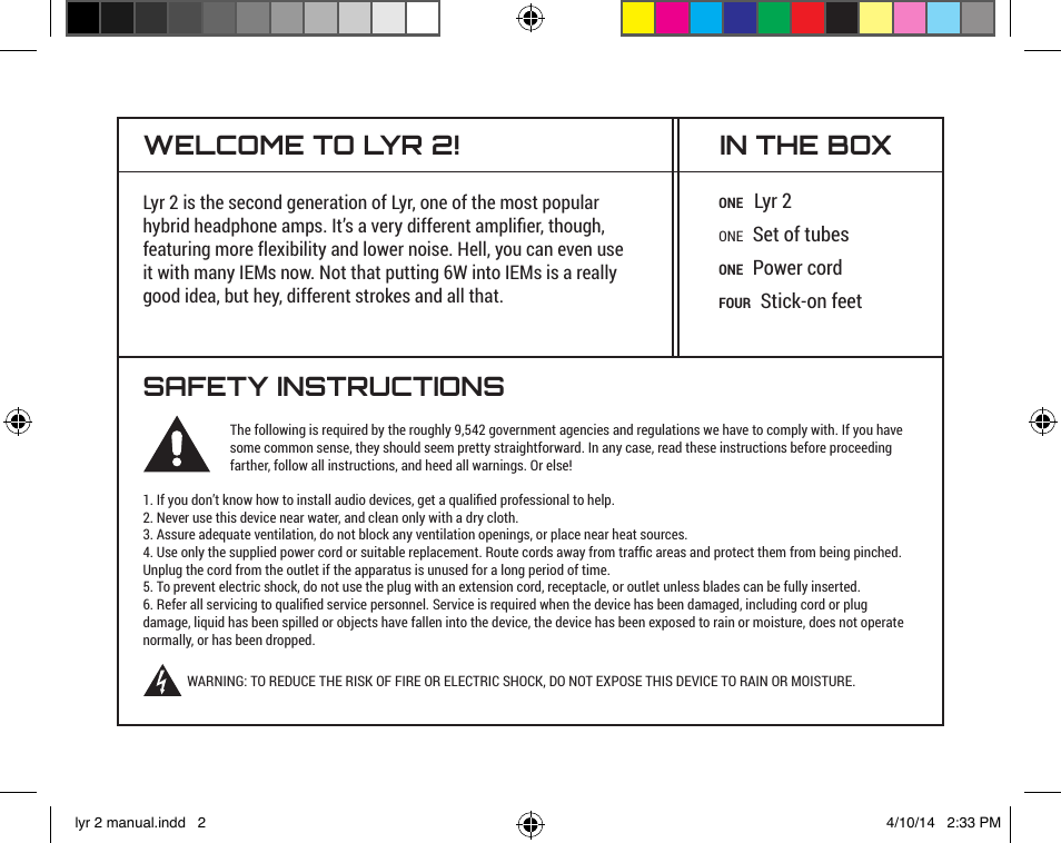 Welcome to lyr 2, Safety instructions | Schiit Lyr 2 User Manual | Page 2 / 8