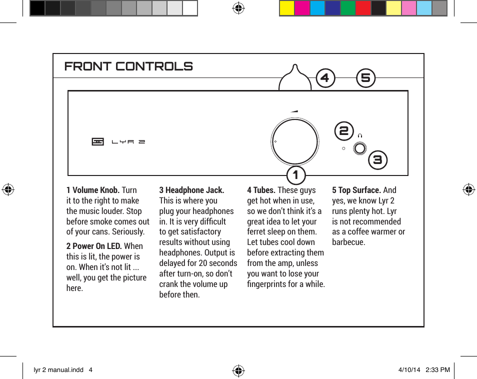 Front controls | Schiit Lyr 2 User Manual | Page 4 / 8