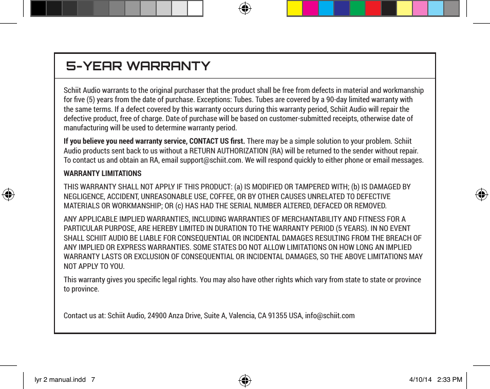 Year warranty | Schiit Lyr 2 User Manual | Page 7 / 8