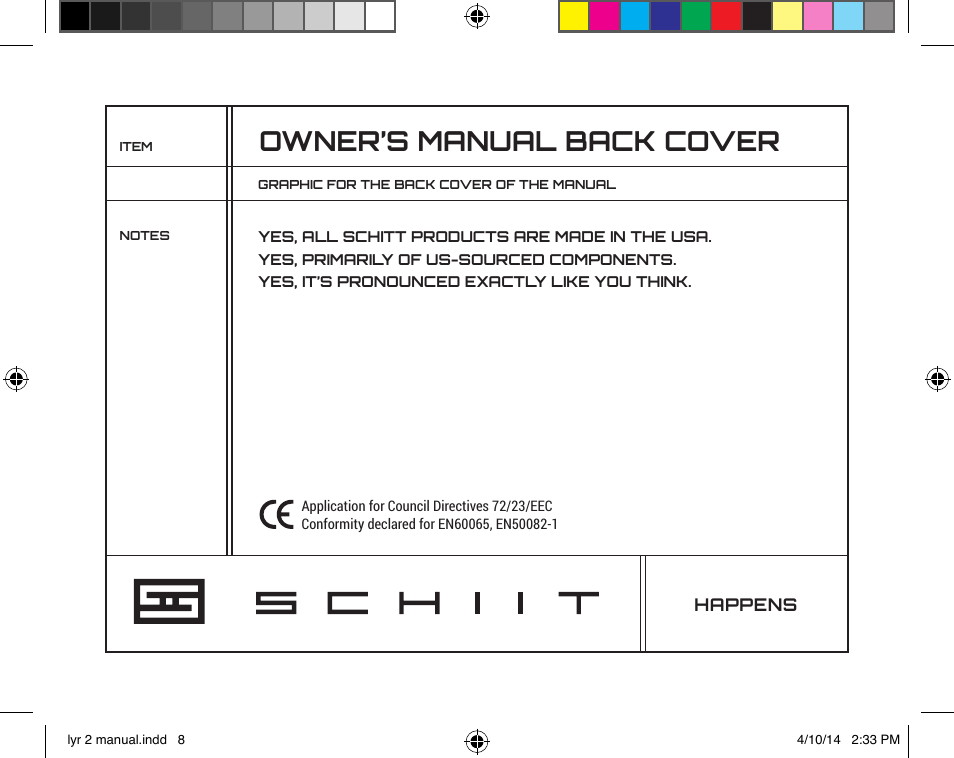 Owner’s manual back cover | Schiit Lyr 2 User Manual | Page 8 / 8