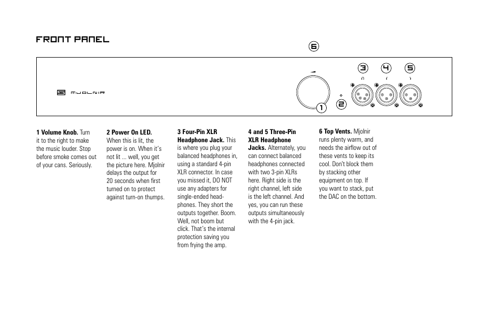 Front panel | Schiit Mjolnir User Manual | Page 4 / 8