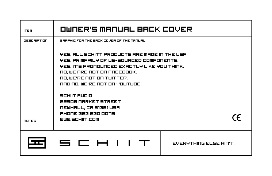 Owner’s manual back cover | Schiit Mjolnir User Manual | Page 8 / 8
