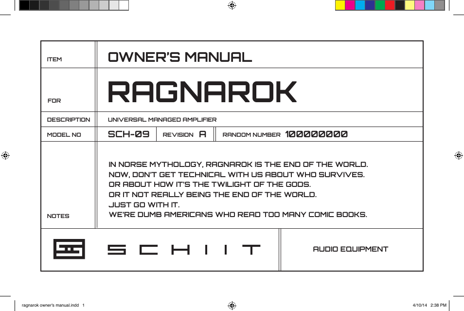 Schiit Ragnarok User Manual | 12 pages