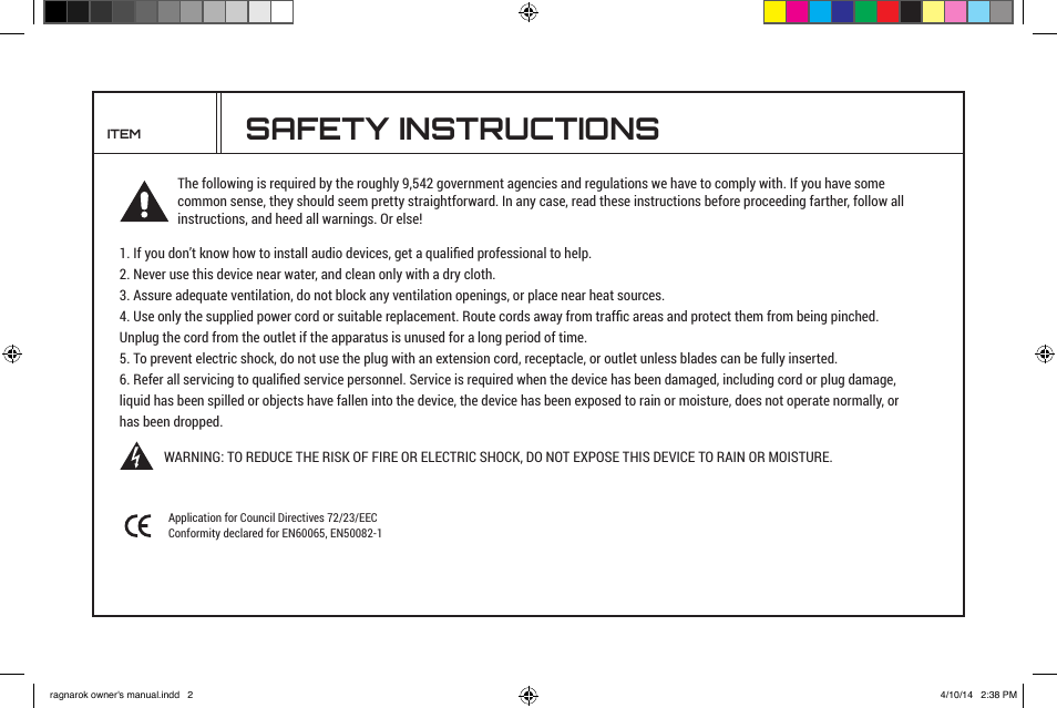 Safety instructions | Schiit Ragnarok User Manual | Page 2 / 12