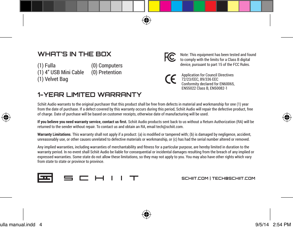 Year limited warranty, What’s in the box | Schiit Fulla User Manual | Page 4 / 4