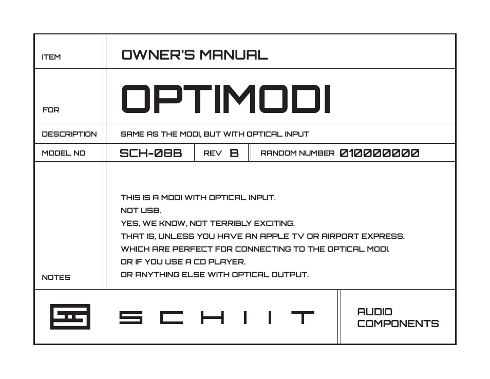 Schiit Modi User Manual | 4 pages