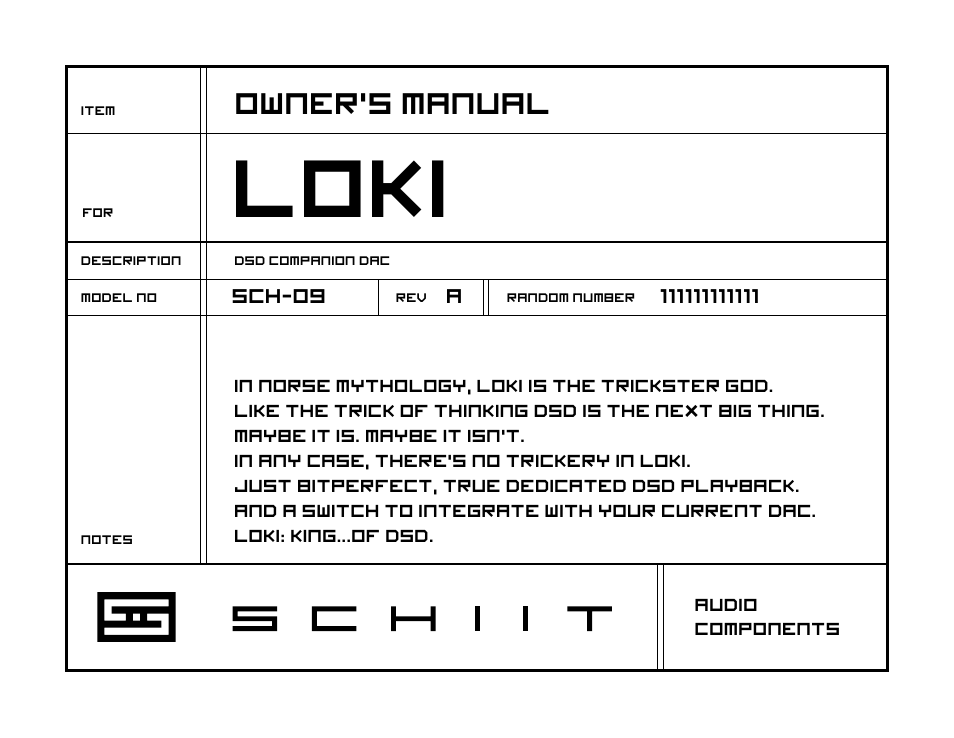 Schiit Loki User Manual | 4 pages