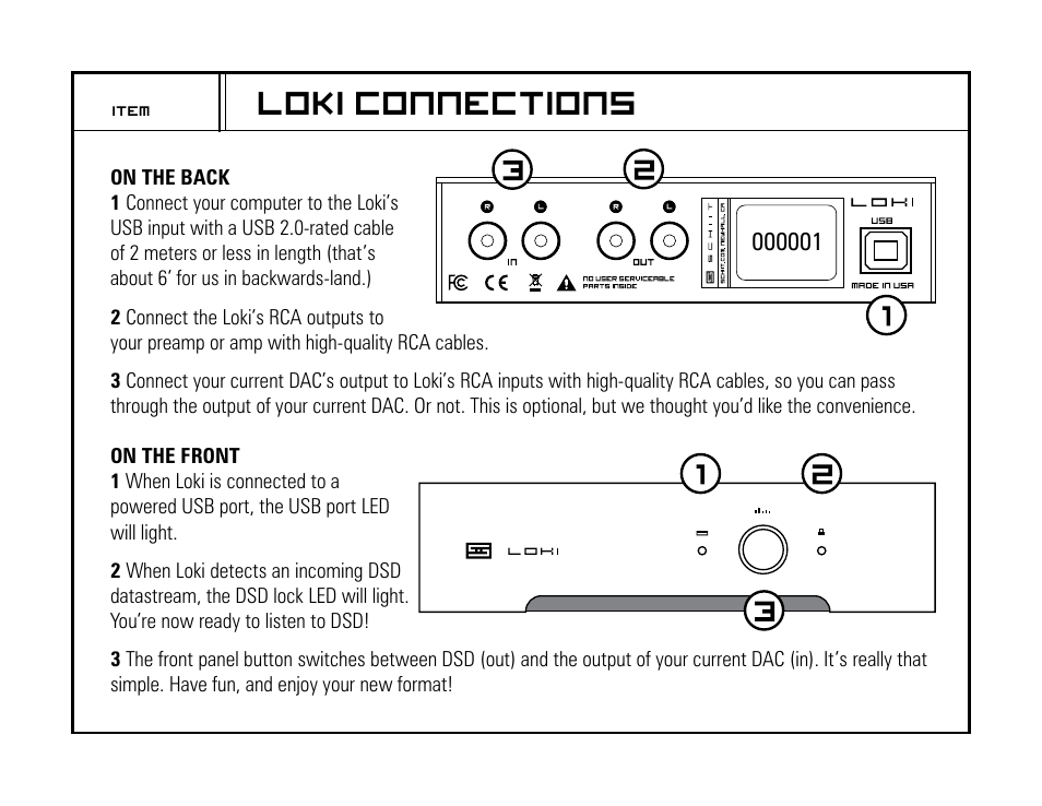 Loki connections | Schiit Loki User Manual | Page 2 / 4