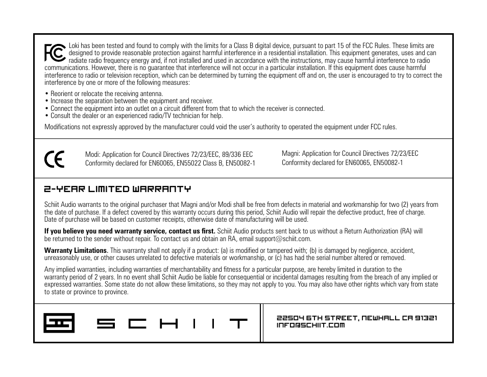 Year limited warranty | Schiit Loki User Manual | Page 4 / 4