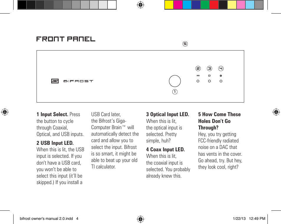 Front panel | Schiit Bifrost User Manual | Page 4 / 8