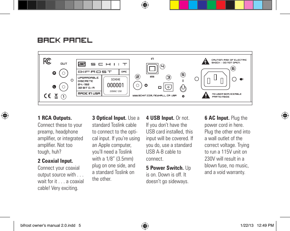 Back panel | Schiit Bifrost User Manual | Page 5 / 8