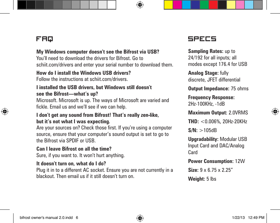 Faq specs | Schiit Bifrost User Manual | Page 6 / 8