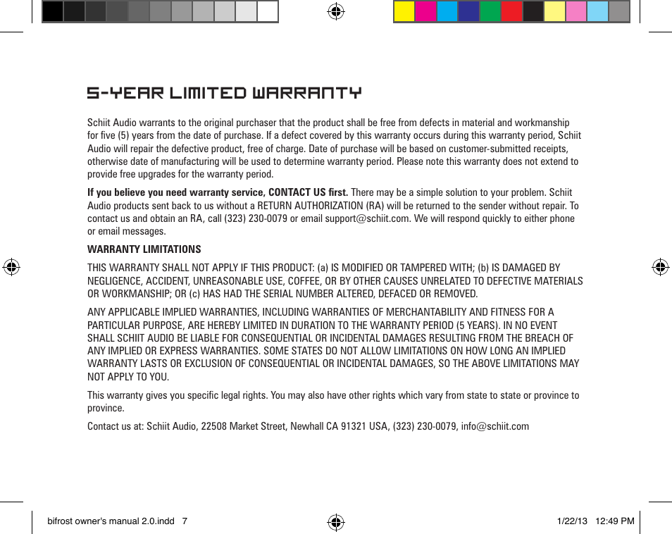 Year limited warranty | Schiit Bifrost User Manual | Page 7 / 8