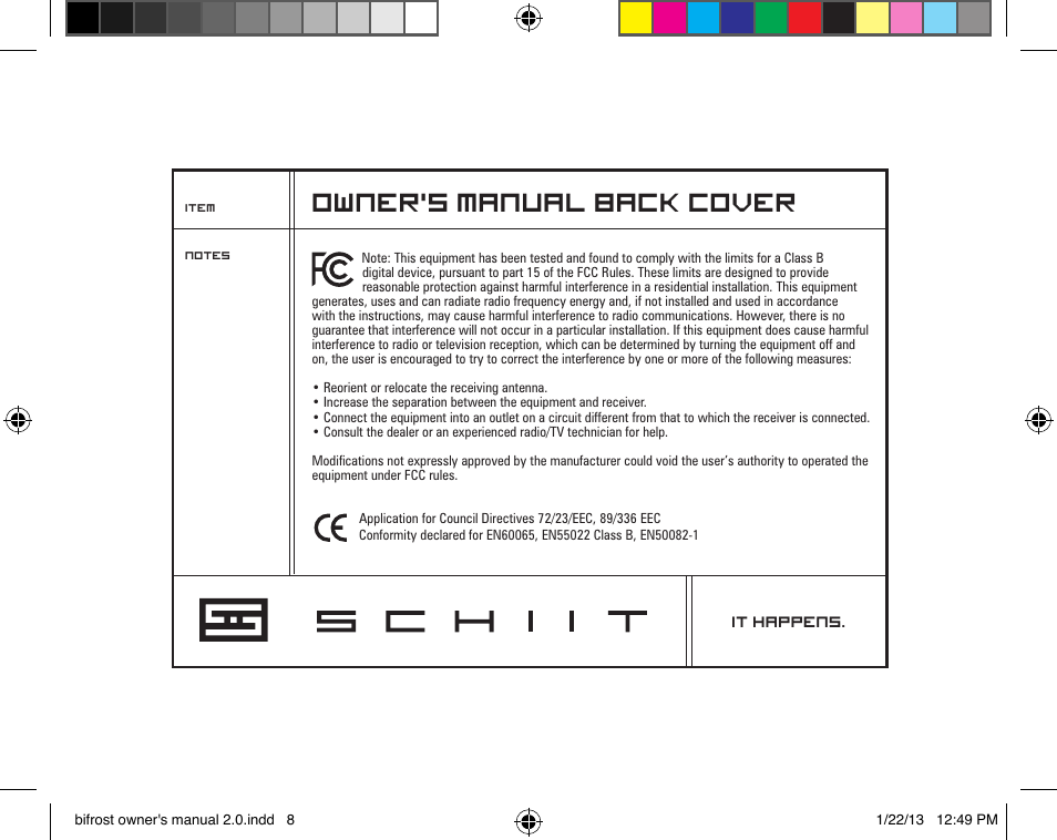 Owner’s manual back cover | Schiit Bifrost User Manual | Page 8 / 8