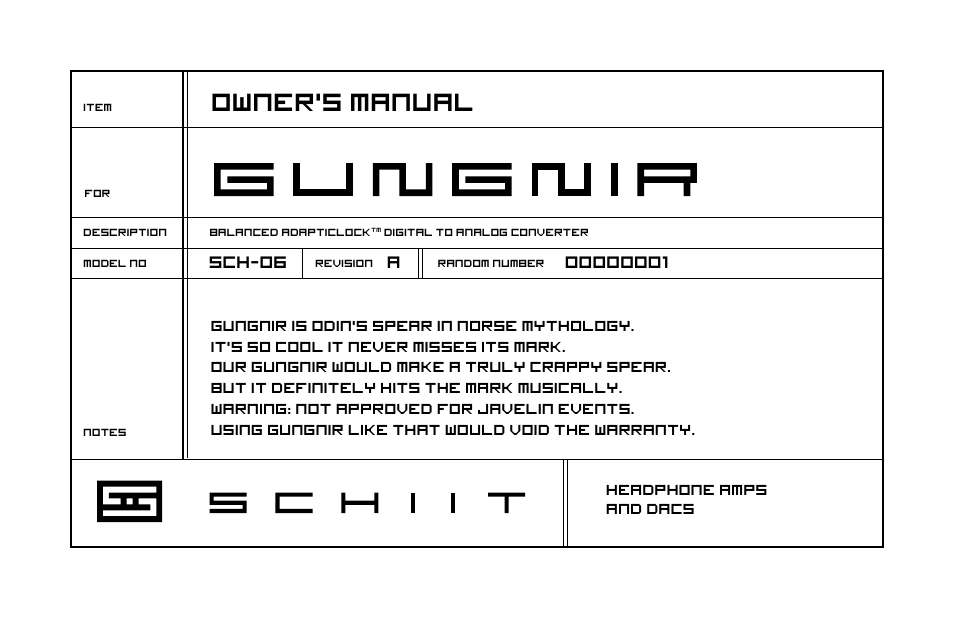 Schiit Gungnir User Manual | 8 pages