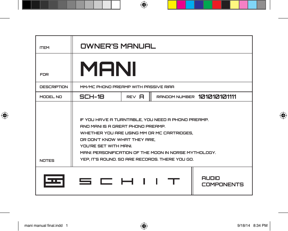 Schiit Mani User Manual | 4 pages