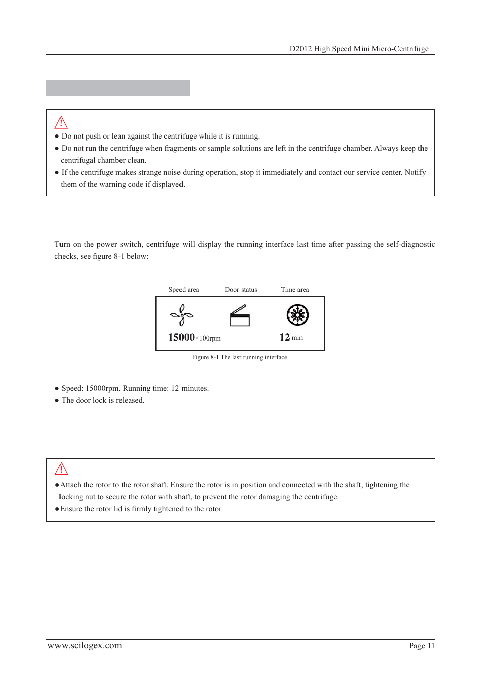 Operation, Caution | Scilogex D2012 Micro-Centrifuge User Manual | Page 11 / 20