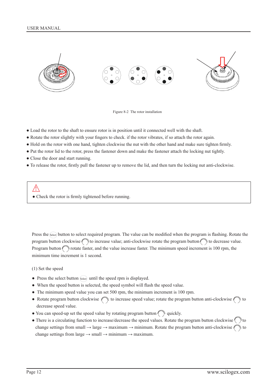 Caution, 2 set the operation programs | Scilogex D2012 Micro-Centrifuge User Manual | Page 12 / 20