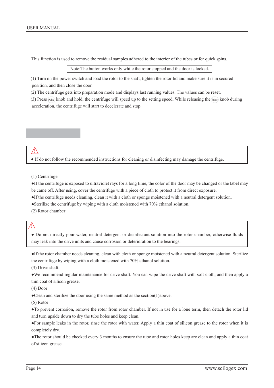 Maintenance, Caution | Scilogex D2012 Micro-Centrifuge User Manual | Page 14 / 20