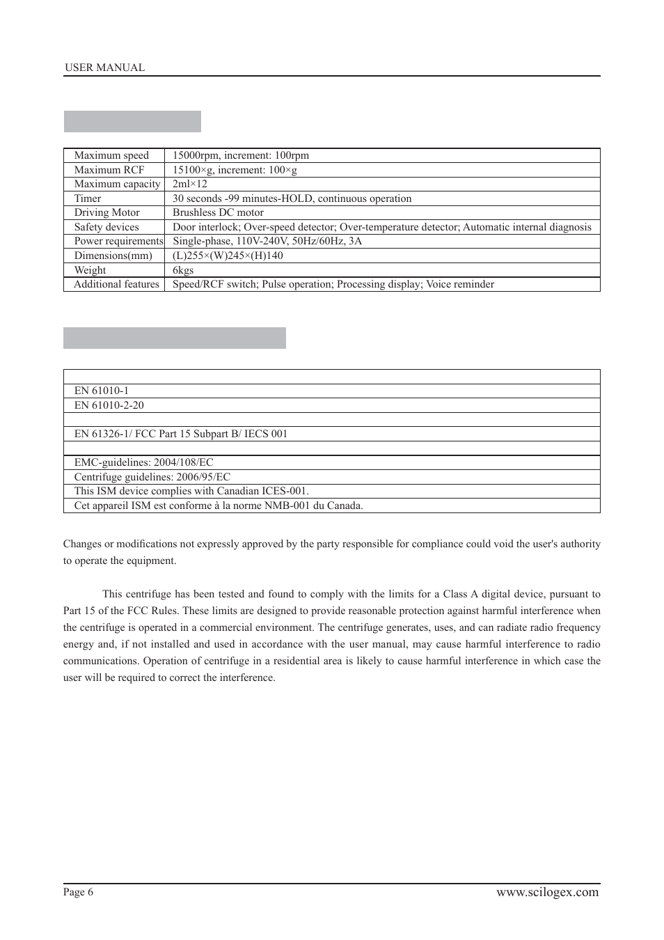 Specifications 2. declaration of conformity | Scilogex D2012 Micro-Centrifuge User Manual | Page 6 / 20