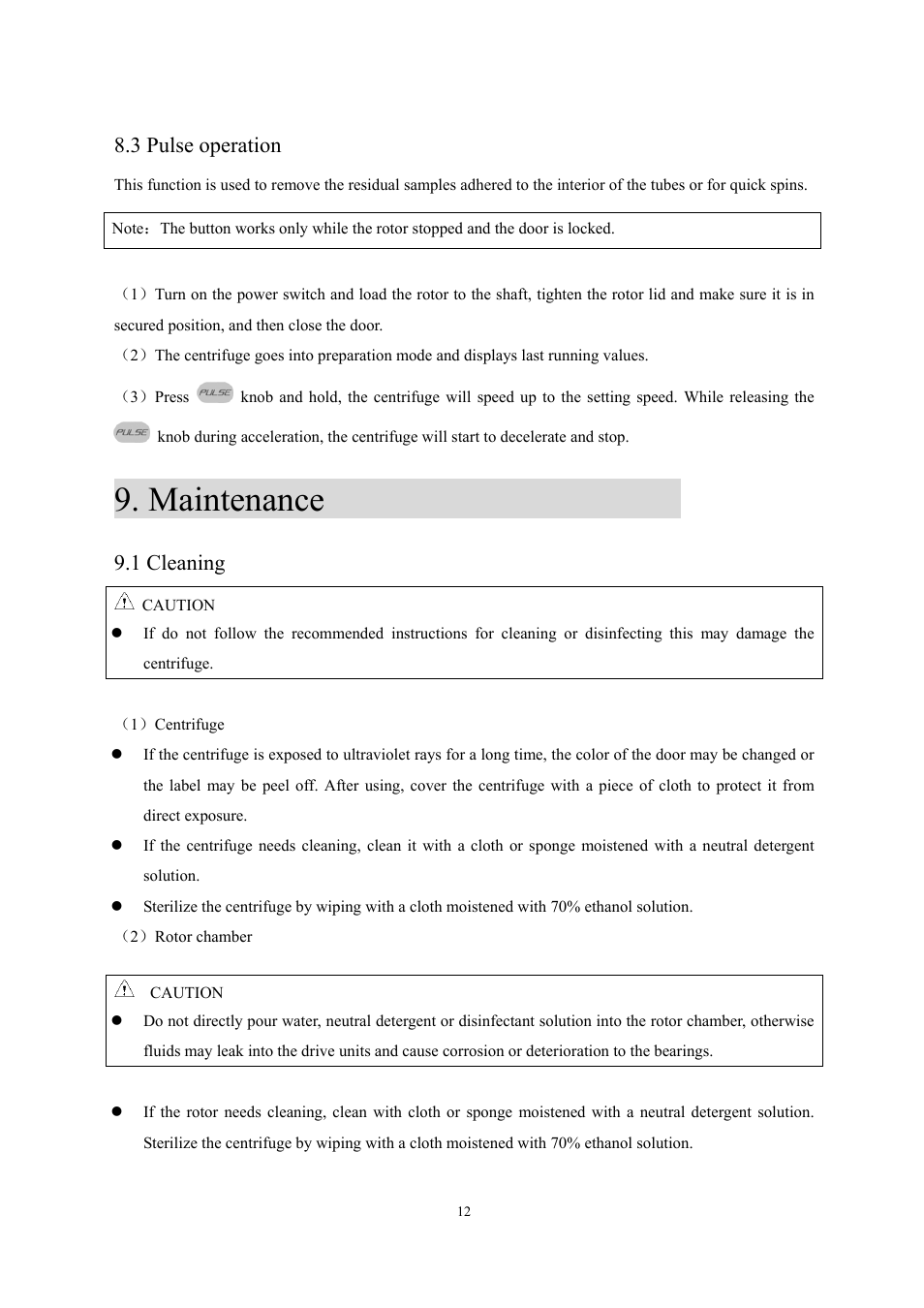 Maintenance, 3 pulse operation, 1 cleaning | Scilogex DM1424 Hematocrit-Centrifuge User Manual | Page 15 / 24