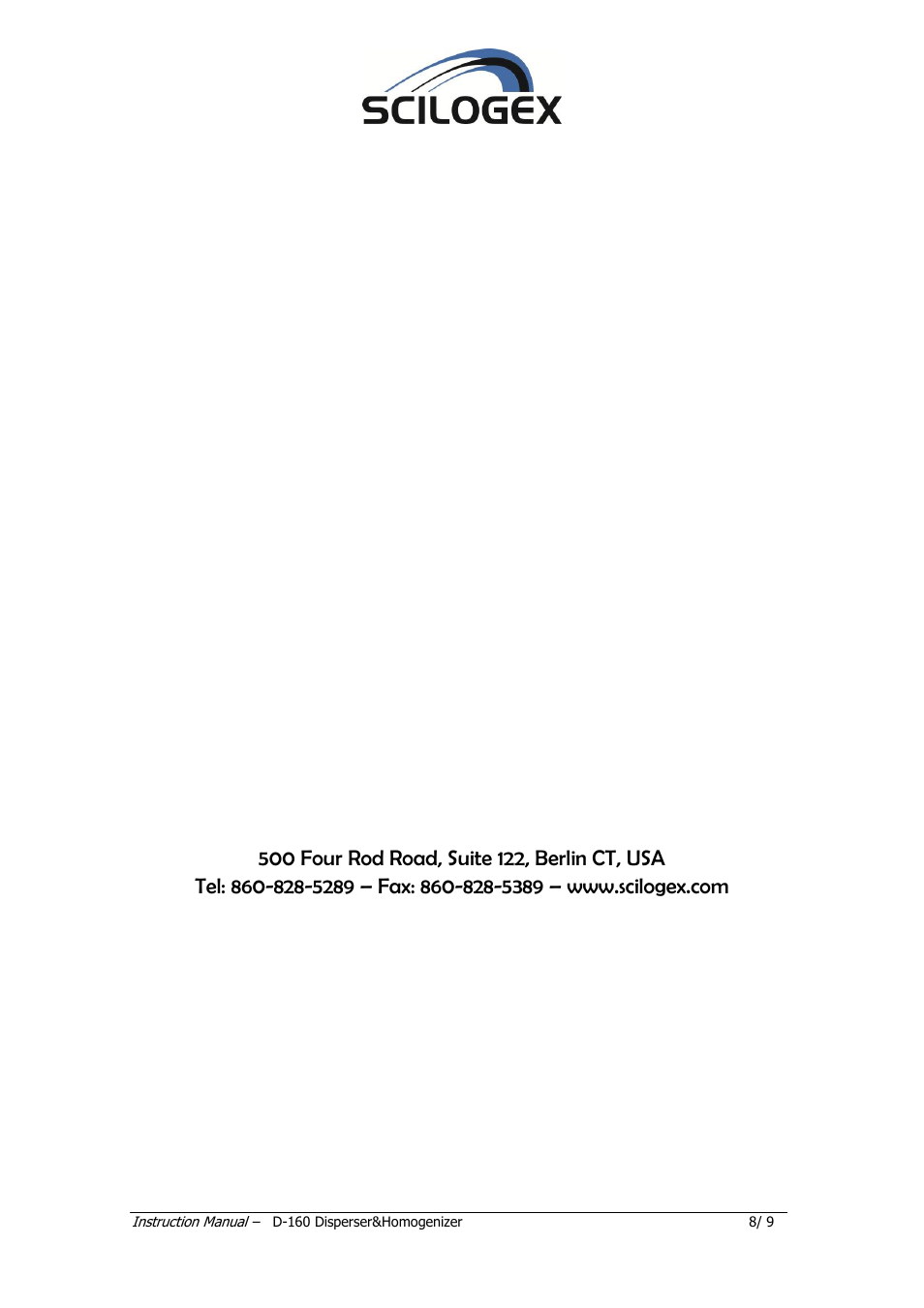 Scilogex D-160 User Manual | Page 8 / 8