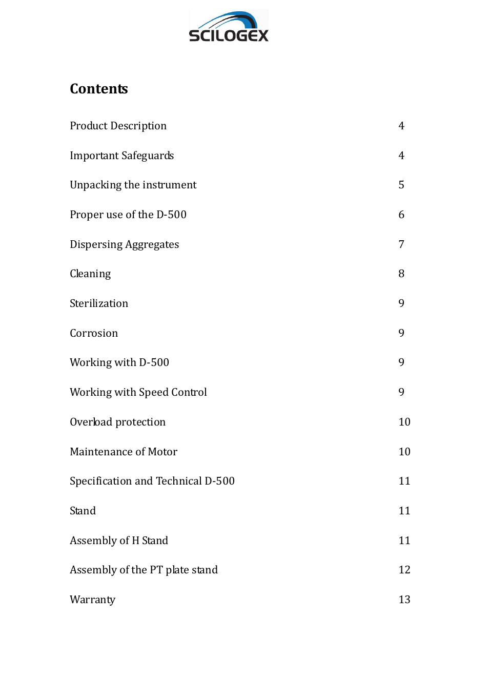 Scilogex D-500 User Manual | Page 2 / 12