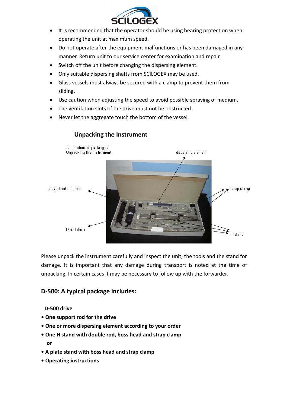 Unpacking the instrument | Scilogex D-500 User Manual | Page 4 / 12