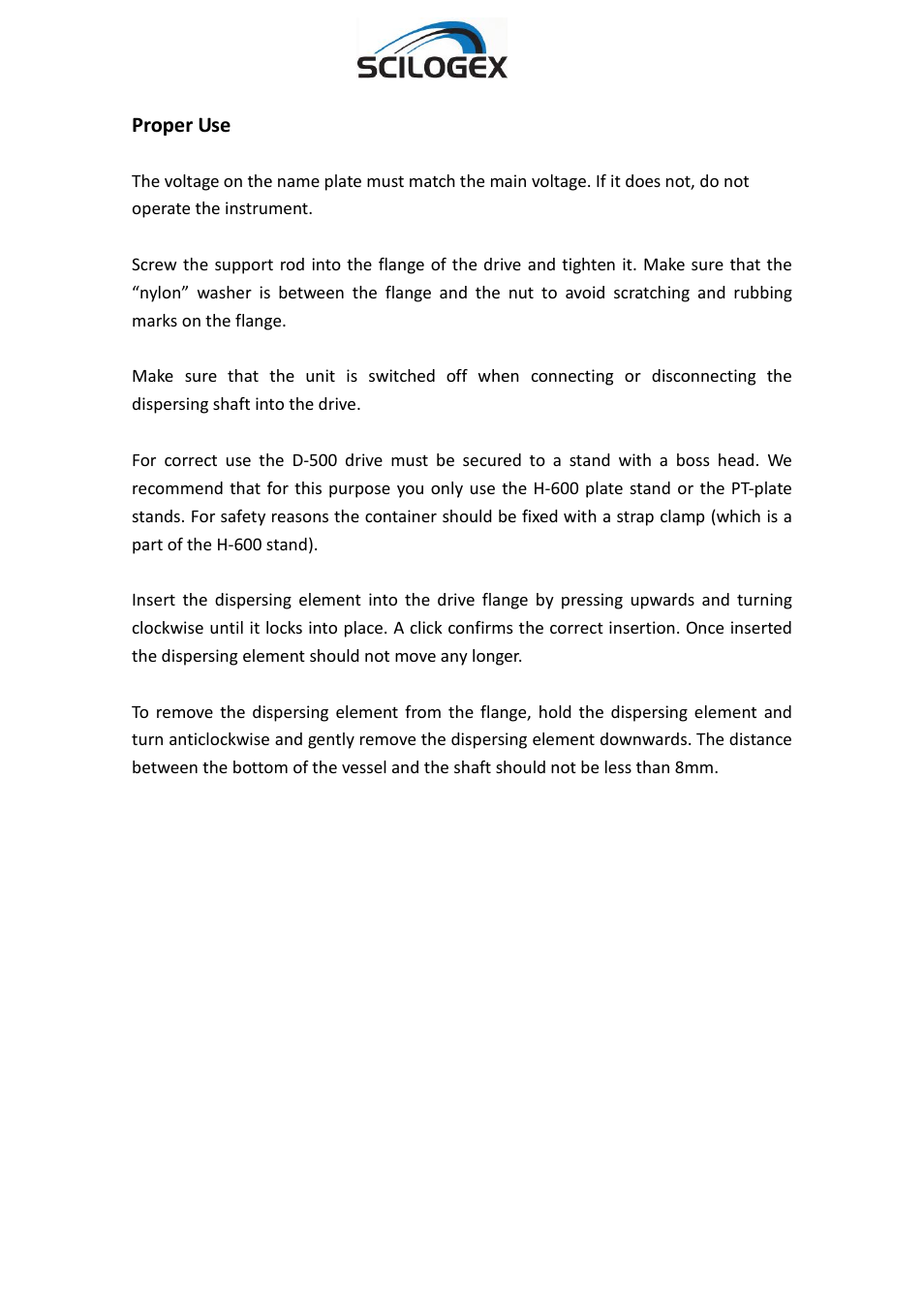 Proper use | Scilogex D-500 User Manual | Page 5 / 12
