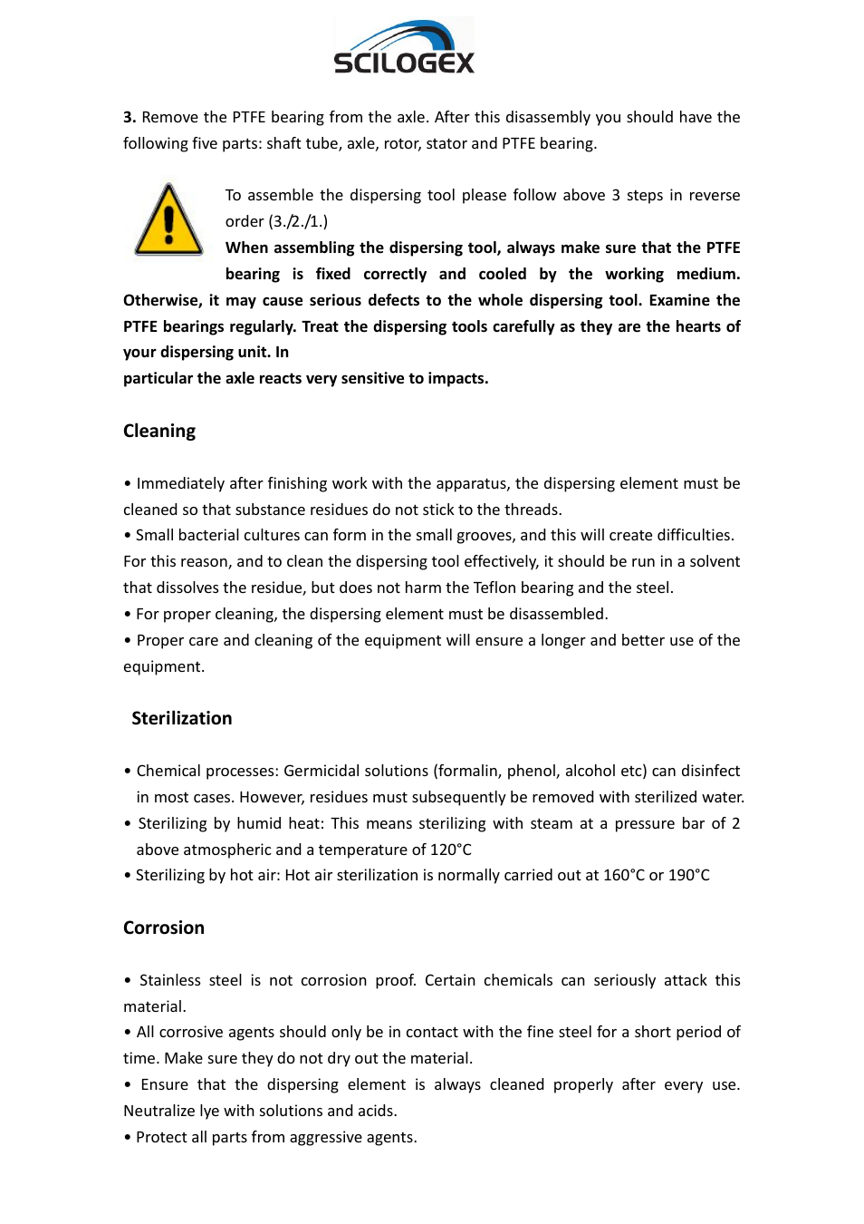 Cleaning, Sterilization, Corrosion | Scilogex D-500 User Manual | Page 7 / 12