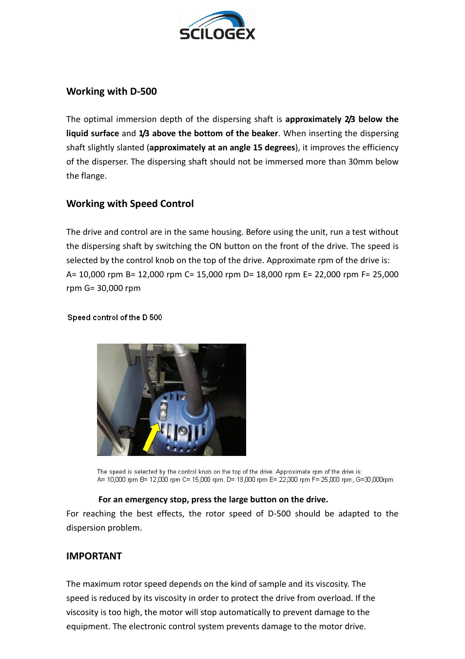 Working with speed control | Scilogex D-500 User Manual | Page 8 / 12
