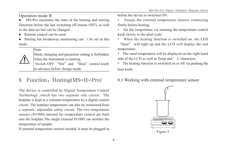 8 function: heating(ms-h-pro), Operation mode b, 1 working with external temperature sensor | Scilogex MS-Pro User Manual | Page 11 / 20