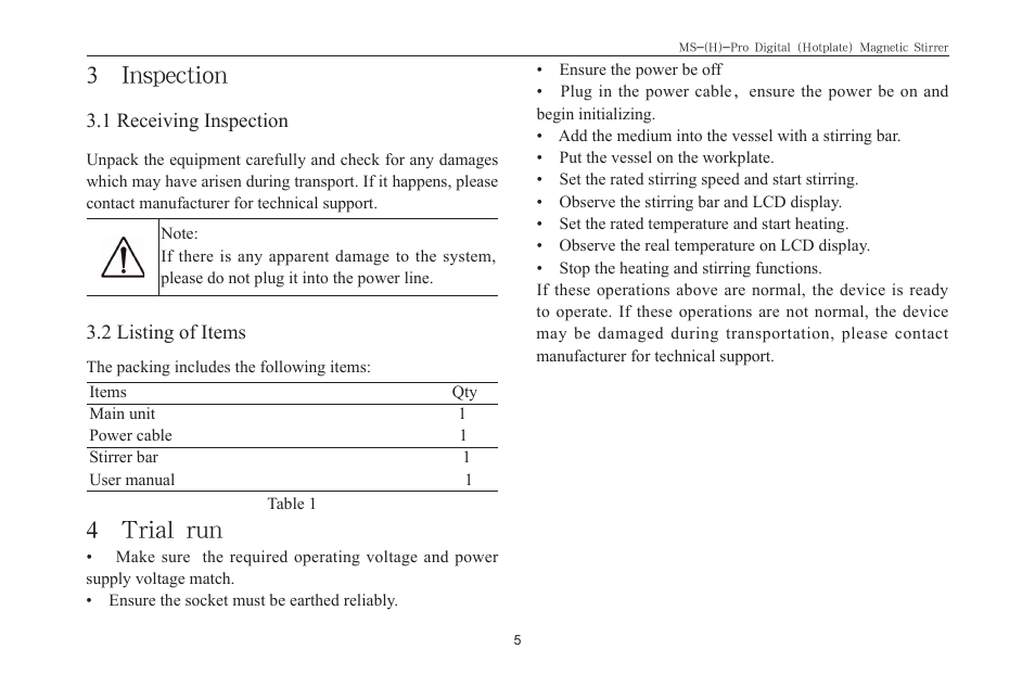 3 inspection, 4 trial run | Scilogex MS-Pro User Manual | Page 7 / 20