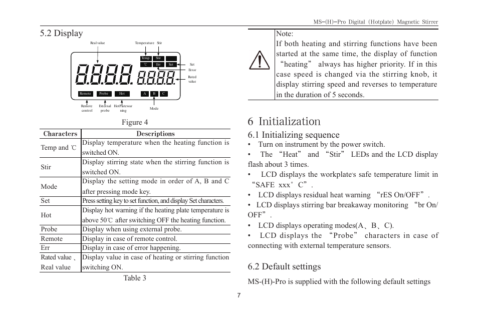 6 initialization, 2 display, 1 initializing sequence | 2 default settings | Scilogex MS-Pro User Manual | Page 9 / 20