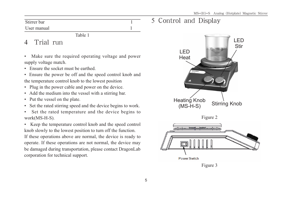 5 control and display, 4 trial run | Scilogex MS-S User Manual | Page 7 / 12