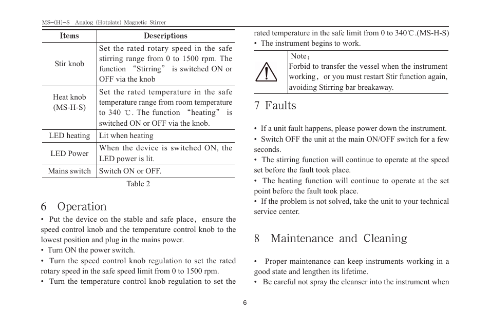 6 operation, 7 faults, 8 maintenance and cleaning | Scilogex MS-S User Manual | Page 8 / 12