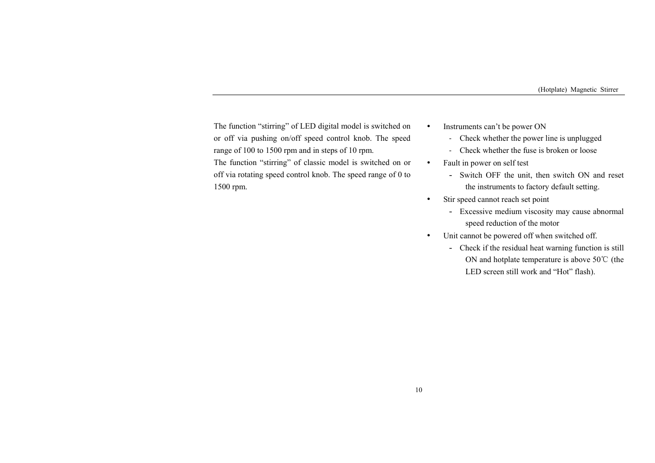 Stirring, Faults | Scilogex MS-PB User Manual | Page 12 / 18