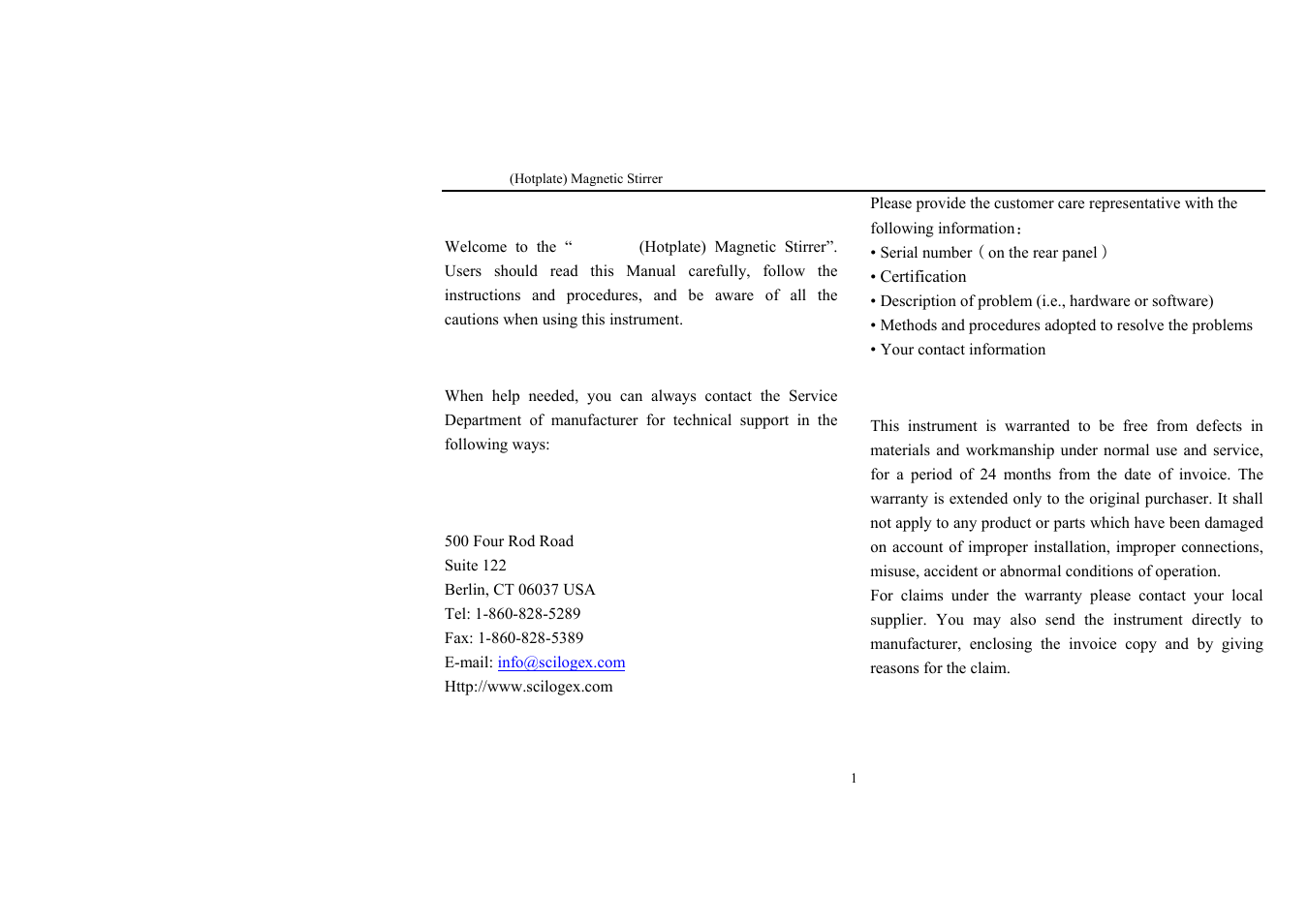 Preface, Service, Warranty | Scilogex MS-PB User Manual | Page 3 / 18