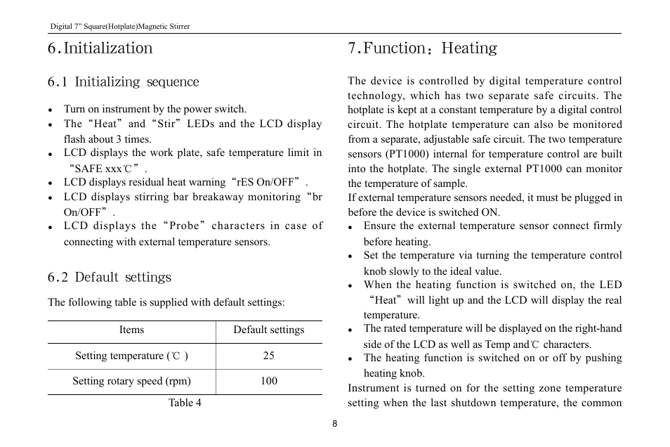 Initialization, Function: heating | Scilogex MS7-H550-Pro User Manual | Page 10 / 20