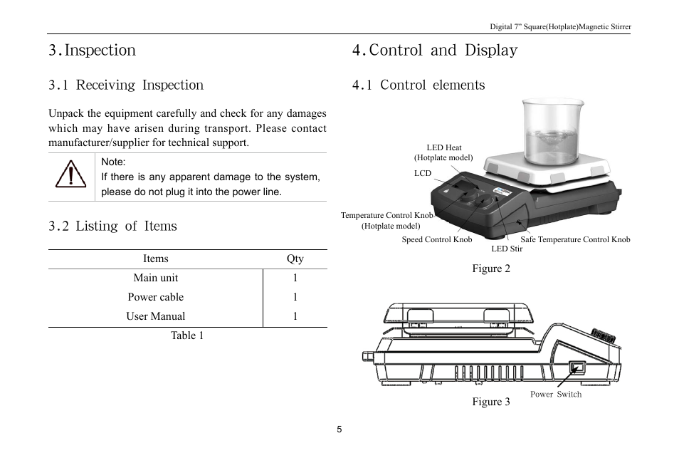 Control and display, Inspection, 1 control elements | 1 receiving inspection, 2 listing of items | Scilogex MS7-H550-Pro User Manual | Page 7 / 20