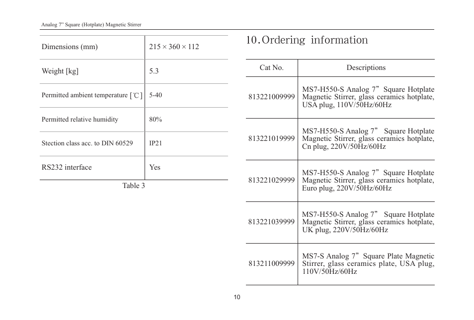 Ordering information | Scilogex MS7-H550-S User Manual | Page 12 / 16