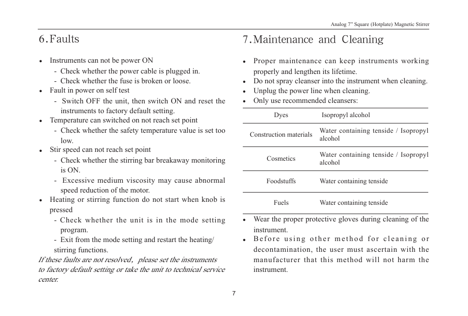Faults, Maintenance and cleaning | Scilogex MS7-H550-S User Manual | Page 9 / 16