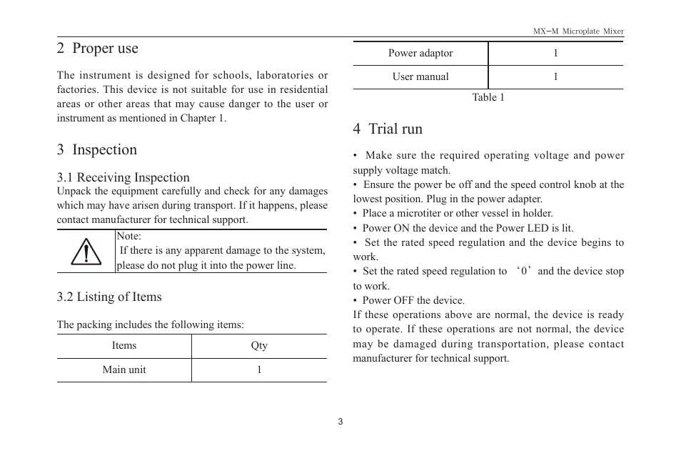 2 proper use, 3 inspection, 4 trial run | Scilogex MX-M User Manual | Page 5 / 8