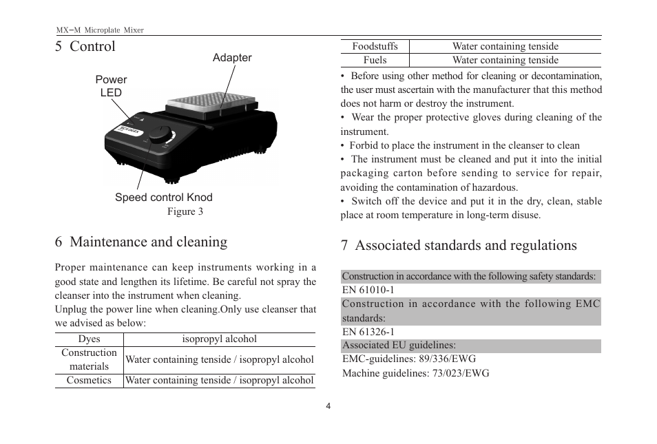 5 control, 6 maintenance and cleaning, 7 associated standards and regulations | Scilogex MX-M User Manual | Page 6 / 8