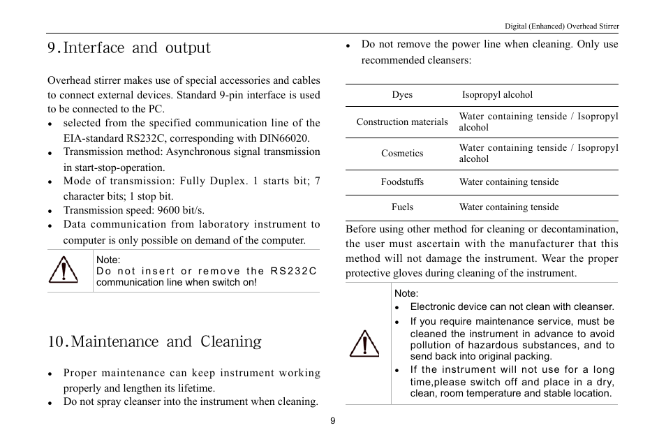 Interface and output, Maintenance and cleaning | Scilogex OS20-Pro User Manual | Page 11 / 16