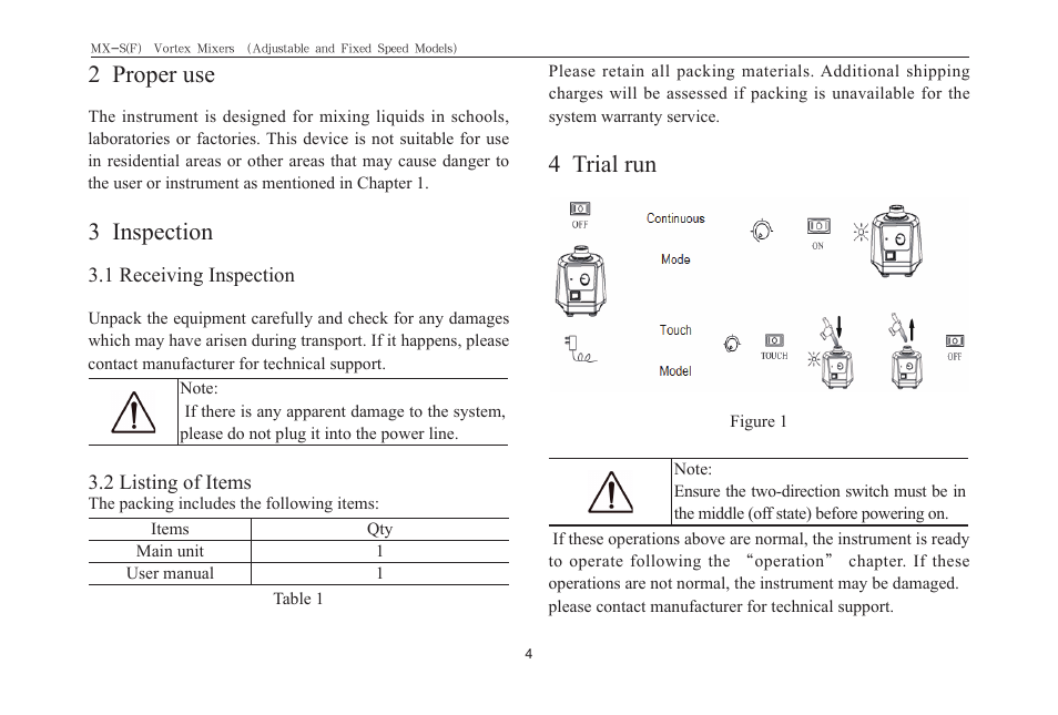 2 proper use, 3 inspection, 4 trial run | Scilogex MX-F User Manual | Page 6 / 12