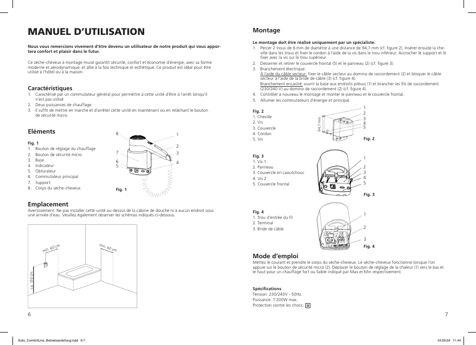 Manuel d’utilisation, Montage, Mode d’emploi | Eléments, Emplacement | SOLIS Comfort Line User Manual | Page 4 / 10