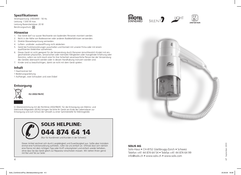 Solis helpline | SOLIS Comfort Line Plus User Manual | Page 3 / 10