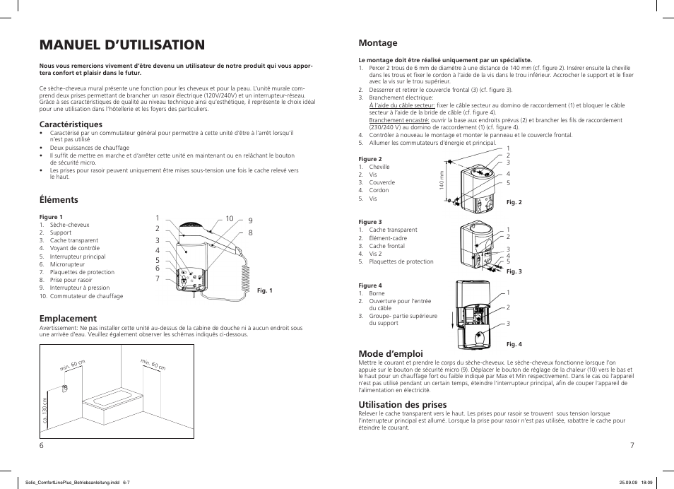 Manuel d’utilisation, Montage, Mode d’emploi | Utilisation des prises, Éléments, Emplacement | SOLIS Comfort Line Plus User Manual | Page 4 / 10