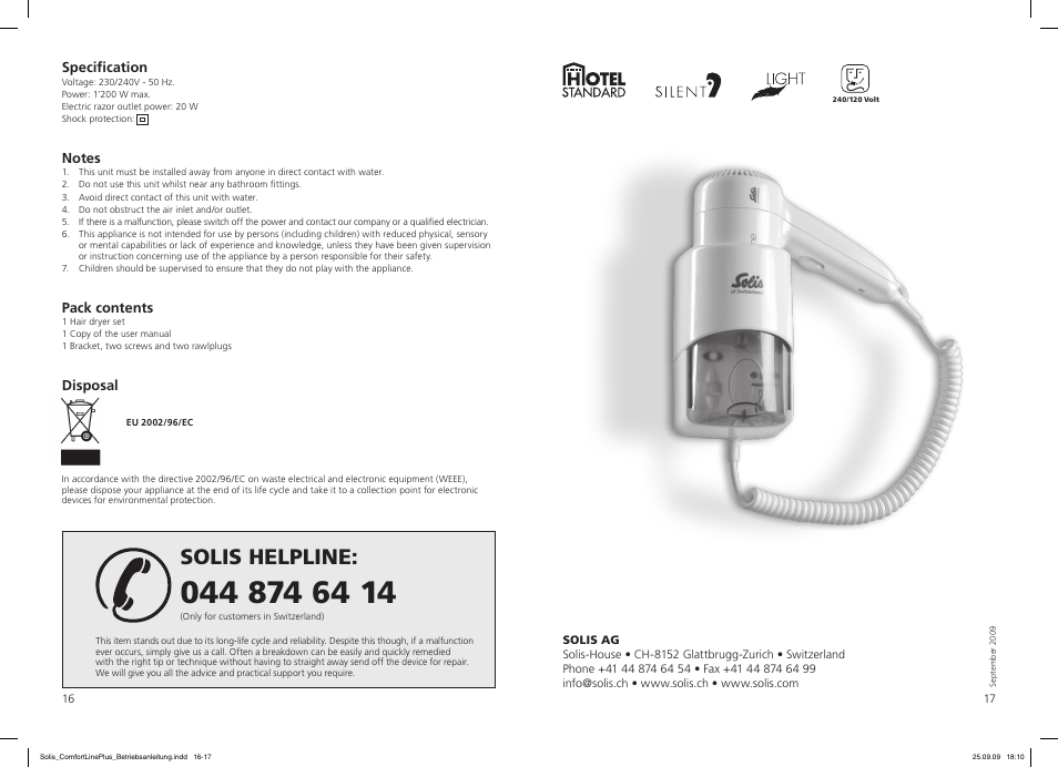 Solis helpline | SOLIS Comfort Line Plus User Manual | Page 9 / 10